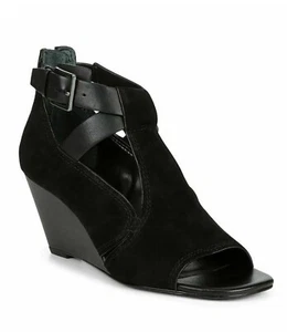 Donald Pliner Sila Sandals Size 11 Black Suede Wedge Buckle Cut Out - Picture 1 of 11
