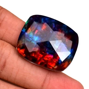 Natural Ammolite Gemstone Red Green Faceted Cushion Cut Huge 63.00 Ct TREATED - Picture 1 of 5