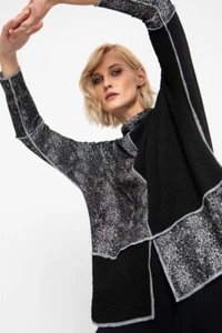 Ozai N Ku Womens Black Gray Colorblock Square Long Sleeve Cutting Jersey Top L - Picture 1 of 10