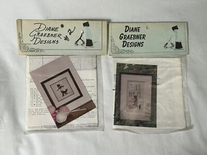 Vintage Lot Diane Graebner Amish Counted Cross Stitch Graphs Skating Cat - Picture 1 of 9