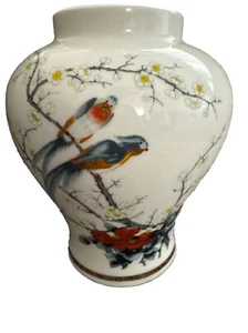 Jarrón vintage Japón loros pintado a mano detalle dorado decoración de mesa blanco - Imagen 1 de 9
