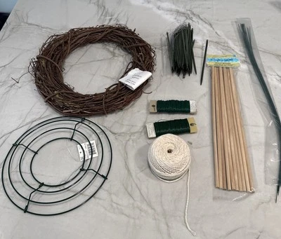 Lot Of Green Wreath Making  Floral Wire Twine Wood Dowels Picks W/ Wire - Image 1 of 4