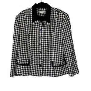VALERIE STEVENS II New Wool Black White Houndstooth Blazer Womens 22 - Picture 1 of 5