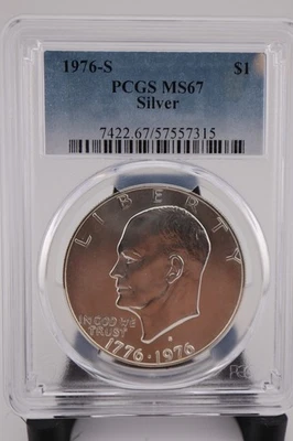 1976 S $1 dólar prata Ike Eisenhower PCGS MS67 - Imagem 1 de 2