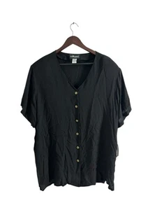 Sag Harbour Woman sz 2X button v-neck flowy black blouse NEW Rayon - Picture 1 of 4