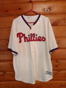 Maglia Majestic Philadelphia Phillies #17 Hoskins Cool Base Taglia XL Crema - Foto 1 di 19