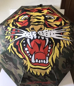 ED HARDY MULTI LARGE TIGER FACE/CAMOUFLAGE MATCHING COVER PUSH OPEN UMBRELLA - Picture 1 of 10