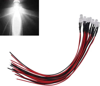 MOTOKU 10X 12V White LED Light Individual Single Bulb with Attached 9" Wire Brig Foto 1 de 4