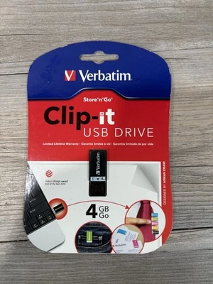 NEW Verbatim Clip-it 4GB USB Drive Thumb Drive Black School College Work - Image 1 of 2