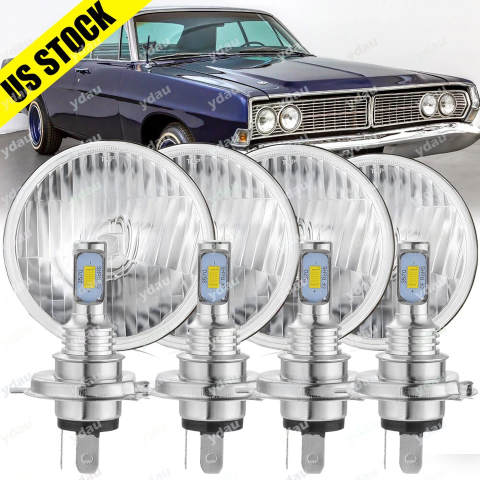 4PCS 5.75" 5-3/4 Inch Round LED Headlights Hi-Lo for Ford Galaxie 500 1962-1974 - Image 1 of 4