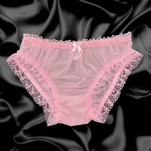 Baby Pink Soft Nylon Sissy Sheer Frilly Lace Briefs Panties Knickers Size 10-20 - Picture 1 of 5