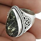 Gift For Her Natural Crinoid Fossil Cocktail Boho Ring Size Q 925 Silver C2