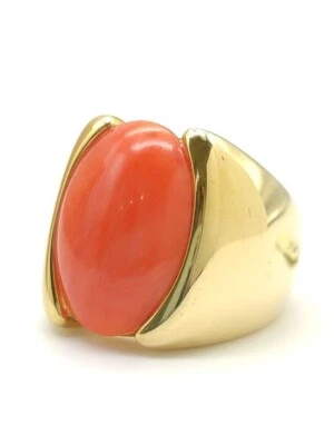 Anillo de compromiso de plata de ley 925 con coral naranja simulado ovalado de 9,89 quilates para hombre Foto 1 de 4