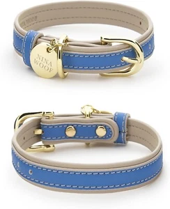 London Vegan Leather Dog Collar Luxury Cute Adjustable Buckle - Blue Extra Small - Picture 1 of 15