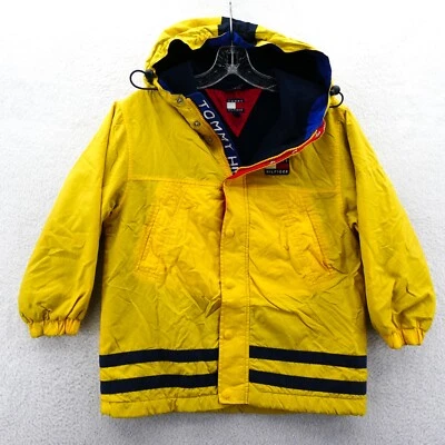 Casaco Tommy Hilfiger juvenil 7 meninas com capuz casaco de esqui amarelo retrô meninos neve - Imagem 1 de 4