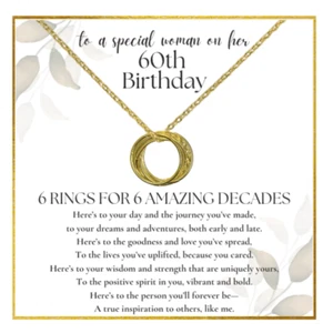 60th Birthday Necklace for Women S925 Silver Gold Plated, 6 Rings for 6 Decades - Picture 1 of 10