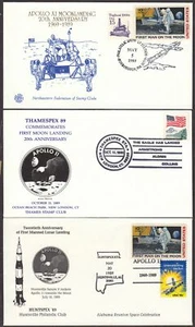 Apolo XI 11 1989 20 aniversario, 3 sellos diferentes con cancelaciones pictóricas - Imagen 1 de 1