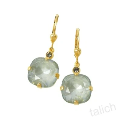 Pendientes grandes redondos de cristal enchapados en oro de 14K La Vie Parisienne en verde agave Foto 1 de 4