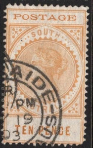 AUSTRALIA DEL SUR 10d AMARILLO LARGO QV FRANQUEO "DELGADO" (ACSC 67) USADO FINO (A30299) - Imagen 1 de 1
