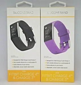 MIT IHM SILIKONBAND für Fitbit Charge 3 & Charge 4 schwarz oder lila - Brandneu - Bild 1 von 3