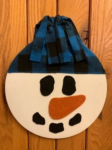Handmade Primitive Snowman with Blue Black Check Hat Door Wall Hanger Décor - Picture 1 of 1