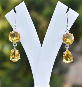Yellow Citrine Gemstone 925 Sterling Silver Jewelry Gift For Women Earring S-150 - Picture 1 of 4