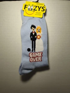 Game Over Married Bride Groom Wedding Chain Flowers 1 Pair Foozys Men's Socks - Picture 1 of 2