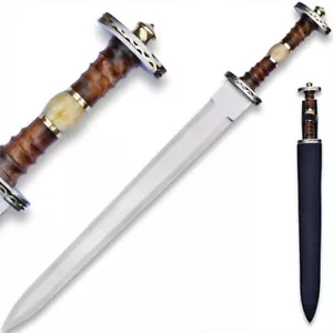 Coliseum Sword | Leather Scabbard | Stainless Steel Blade | Wooden Handle | 28" - Picture 1 of 5