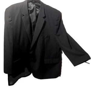 Men’s 2 Button Single Breast jacket 60R 56W Black Pin Stripe One Vent 100% Wool - Picture 1 of 19