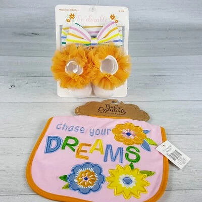 Bebé Niña Infante Babero con Diadema y Tutú Botines Perseguir Sueños Flores Rayas NUEVO Foto 1 de 4
