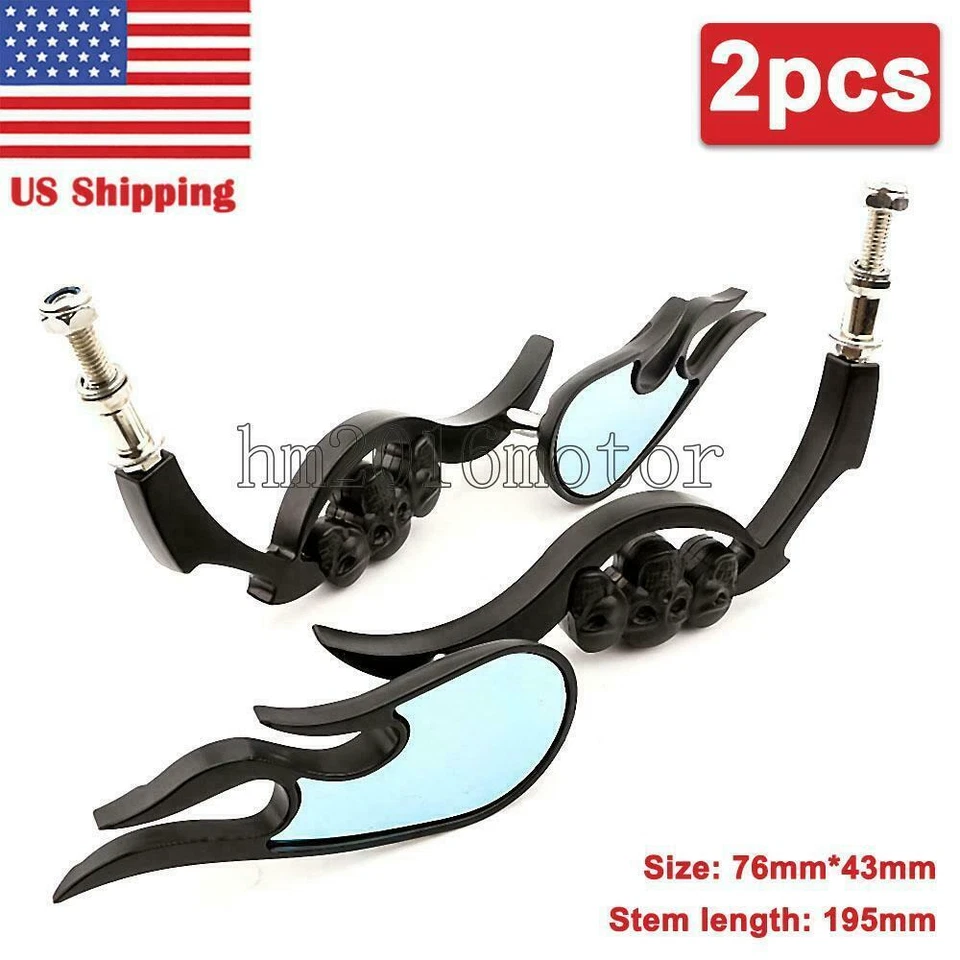 Par de espejos retrovisores negros calavera para motocicleta Harley-Davidson Softail FXSTI Flame EE. UU. Foto 1 de 4