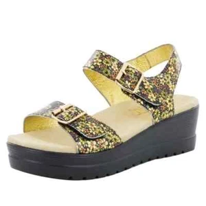 NEW ALEGRIA Morgyn Pretty Things Sandal Metallic Floral Print Shoe Sz 38 (8/8.5) - Picture 1 of 8