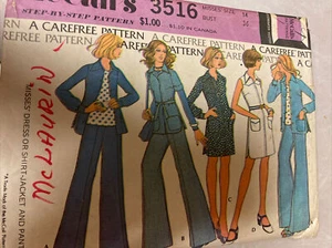 3516 Vintage McCalls Schnittmuster Misses Hemd Jacke Hose Kleid Schnitt Größe 14 - Bild 1 von 3