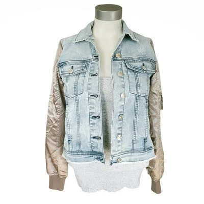 GENERATION LOVE Georgie satin sleeve distressed denim jeans jacket Size XS NEW - Image 1 of 4