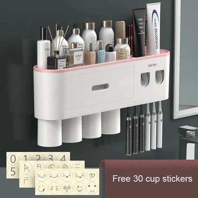Magnetic Toothbrush Holder and Waterproof Toothpaste Dispenser for Wall Mount - Image 1 of 4