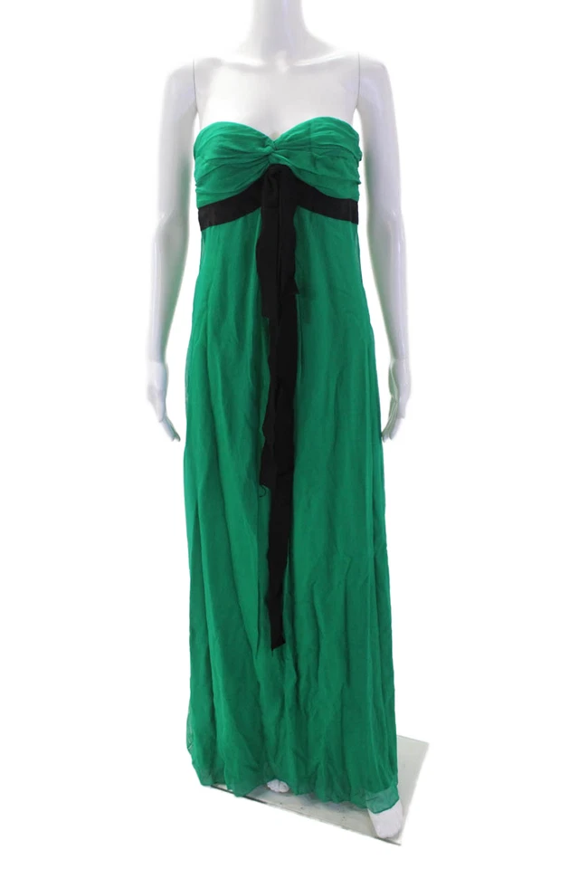 Maxi Vestido Jay Godfrey Mujer Sin Mangas Verde Mezcla Seda Corbata Cintura Talla S Foto 1 de 4