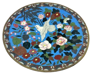 Antiker japanischer Cloisonné Teller mit Kupferintarsien - Blumen & Vogel Design - Bild 1 von 9