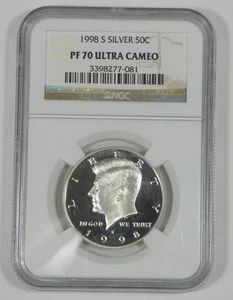 1998-S Kennedy Silver Half Dollar CERTIFIED NGC PROOF 70 ULTRA CAMEO - Picture 1 of 4