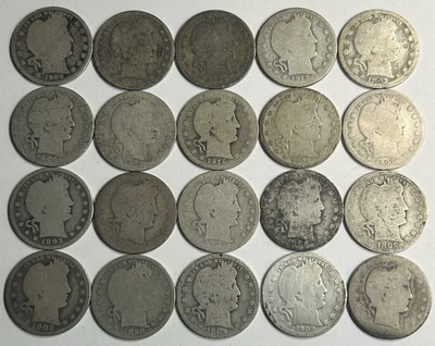 Barber Quarter Lot of 20 Coins $5.00 Face 90% Silver Nice - Image 1 of 2