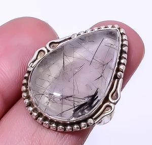 Salt Paper Rutilated Quartz-Srilanka Silver Plated Ring s.6.5 T921 - Picture 1 of 6