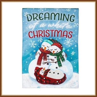 BANDERA DE JARDÍN DE HOJA PERENNE * SOÑANDO CON UNA NAVIDAD BLANCA * LINO ADORNADO - NUEVO Foto 1 de 4