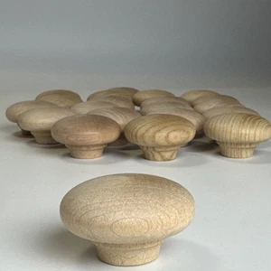 21 Unfinished 1-1/2” Round Wood Cabinet Drawer Knobs Pulls w/thread Inserts - Picture 1 of 7