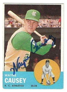 Autographed 1963 TOPPS WAYNE CAUSEY Kansas City Athletics card #539 w/ COA - Picture 1 of 1