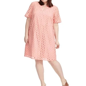 Adrianna Papell Coral Orange Pink Shift Eyelet Dress Plus Size 22 W - Picture 1 of 7