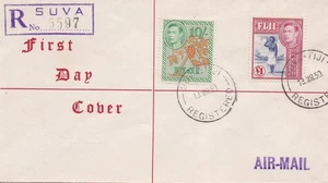 13/3/1950 FIJI KGVI Reg. Suva FDC High Values 10s and £1 - Picture 1 of 2