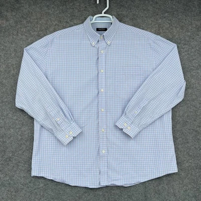 Camisa masculina Nautica 17.5 34/35 azul rosa xadrez botão manga longa algodão - Imagem 1 de 4