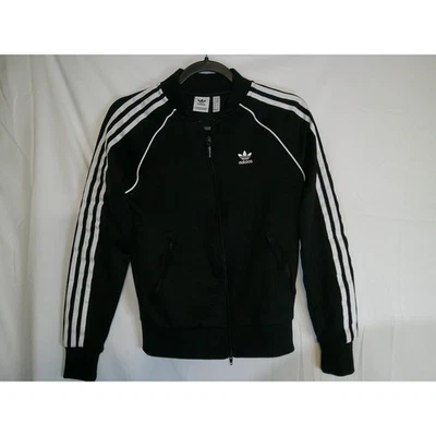 Vintage Adidas Track Jacket Black White Full Zip Classic 3 Stripe Trefoil Womens - Image 1 of 4
