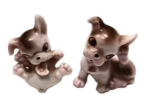 2 statuine antropomorfe cane cucciolo ceramica porcellana vintage Giappone occupato - Foto 1 di 5