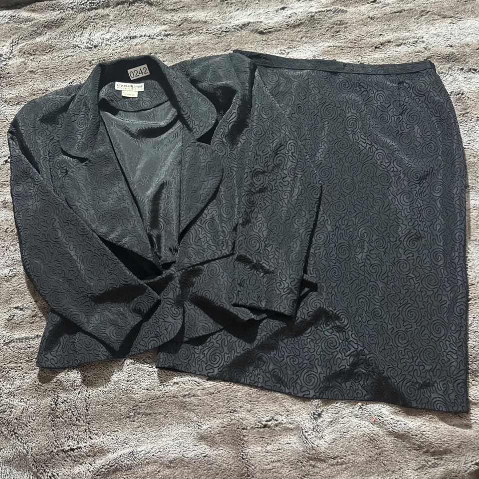 Blazer Vintage Liz Claiborne Mujer Falda Traje 8 Pequeño Negro Manga Larga Años 90’s Foto 1 de 4