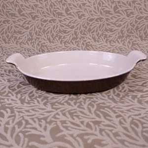 Vintage Le Creuset/Andre Cousance 28 braun emailliertes Gusseisen Gratin 50er Jahre AC Logo - Bild 1 von 18